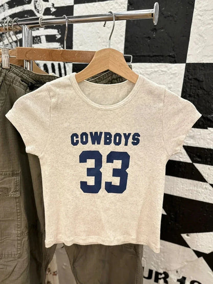 NO.14 Print Slim Navy T-shirts Women New Cotton Casual O-neck Short Sleeve Tees Girl American Vintage Streetwear Tshirt Y2K Tops