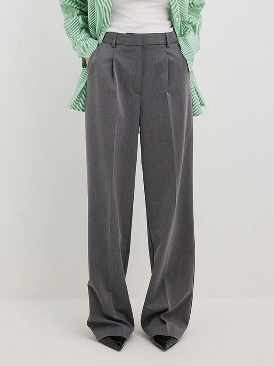 Women's Spring Summer New Loose Wide-Leg Suit Pants Elegant Office Classic Straight-Leg High-Waist Suit Trousers