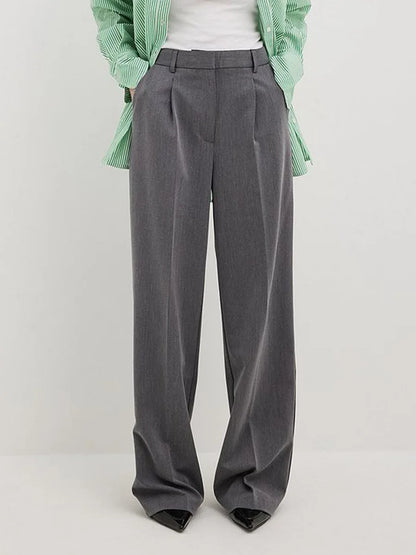 Women's Spring Summer New Loose Wide-Leg Suit Pants Elegant Office Classic Straight-Leg High-Waist Suit Trousers