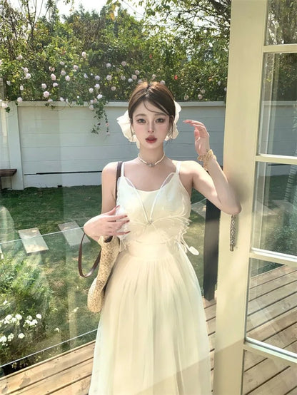 Woman Dress Sleeveless Butterfly Mesh Patchwork Slim Backless Holiday Princess Sweet Elegant Dresses Female Chic