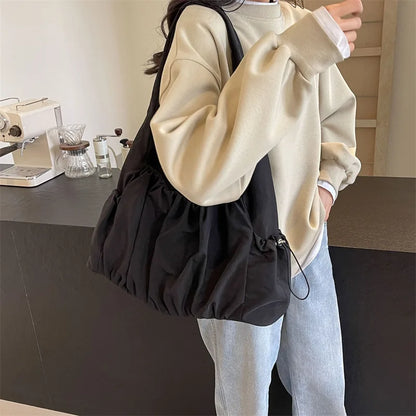 High-capacity Vintage Women's Handbags Y2k Aesthetic Simple Solid Shoulder Underarm Bag Grunge Casual Pleated Tote Bags Trendy
