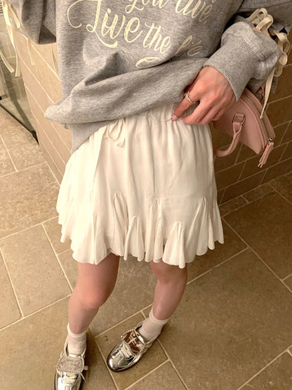 Coquette Mini White Skirts for Women Irregular Kawaii Pleated Skirt High Wasit A-line Lolita Style Fairycore Aesthetics