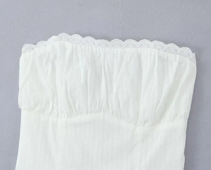 Lace Trim Patchwork White Dresses For Women New Strapless Sleeveless Tiered Mini Dress Summer Sweet Fashion Sexy A-line Vestidos