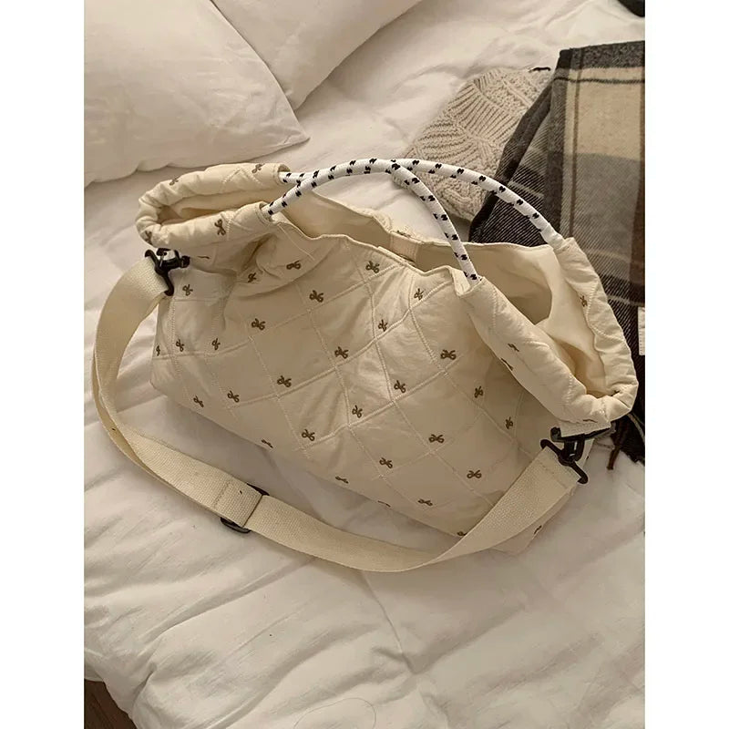 Korean Down Bag Women New Fashion Diamond Casual Nylon Fabric Large Capacity Bags