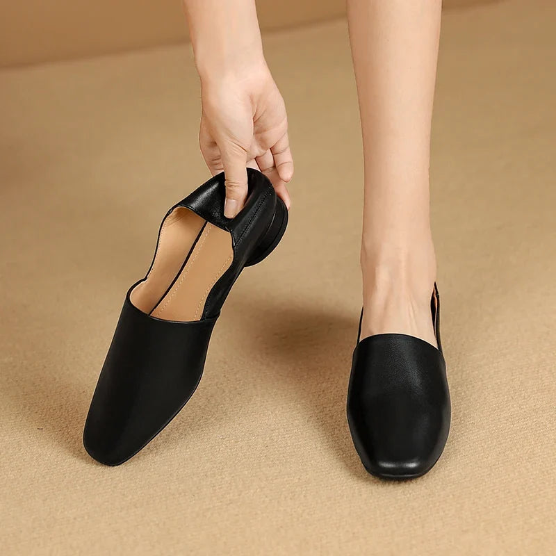 Woman Flats Cow Leather Basic StyleRound Toe Ballet Shoes Slip On Woman Soft Flats Spring Autumn Casual Loafers