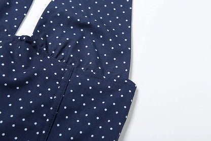 Low-Neck Polka Dots Women Two-Piece Set Halter Sleeveless Backless Mini Top+Multi-Layered Ruffles Sweet Bottoms Suits