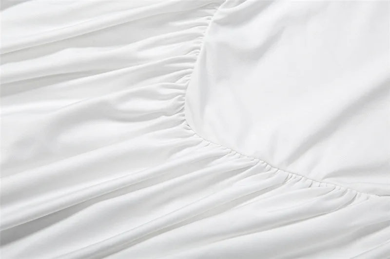 Fashionable White Tank Dress Women Summer Elegant O Neck Sleeveless Patchwork Pleated Long Dress Female Summer Outfit
