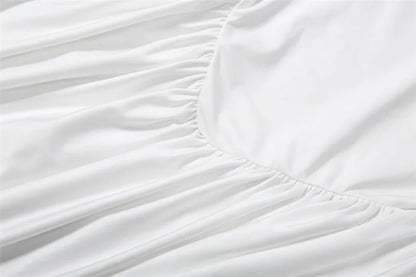 Fashionable White Tank Dress Women Summer Elegant O Neck Sleeveless Patchwork Pleated Long Dress Female Summer Outfit