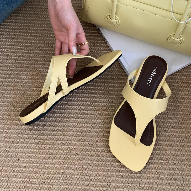 Summer Beach Female Flip Flops Women Flats Slippers Shoes Fashion Square Toe Ladies Flats Slippers Slides Sandals Shoes