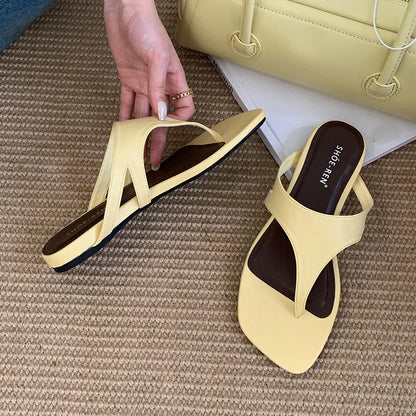Summer Beach Female Flip Flops Women Flats Slippers Shoes Fashion Square Toe Ladies Flats Slippers Slides Sandals Shoes