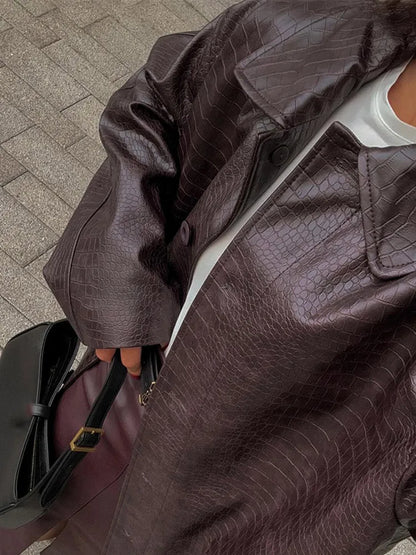Retro Solid Color Lapel Women's Windbreaker Elegant Long Sleeved Single Breasted Pocket Coats Autumn High Street Lady Streetwear