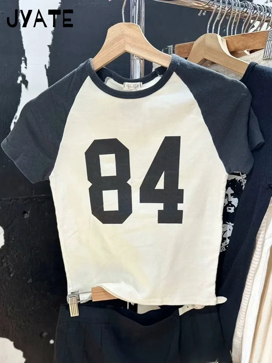 Classic Number Graphic Print Women Summer Cotton T-shirts Soft Casual Loose O-neck Tees Vintage Short Sleeve Streetwear Y2K Tops