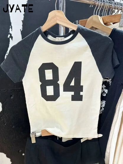 Classic Number Graphic Print Women Summer Cotton T-shirts Soft Casual Loose O-neck Tees Vintage Short Sleeve Streetwear Y2K Tops