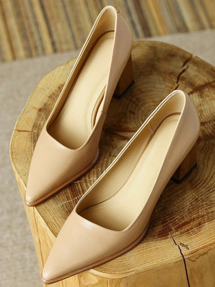 Shoes For Women Block Heel Luxury Leather Casual High Heels Woman Footwear Formal Pointed Toe Y2k Chic And Elegant E 39 Young L
