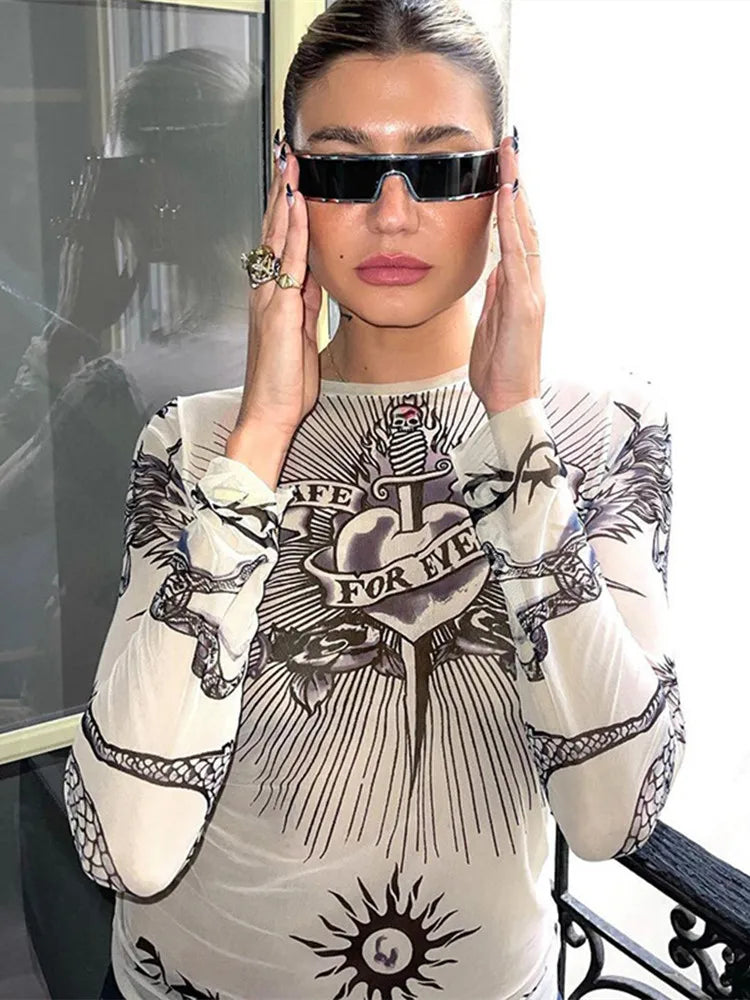 Summer Fashion Long Sleeve Sheer Top