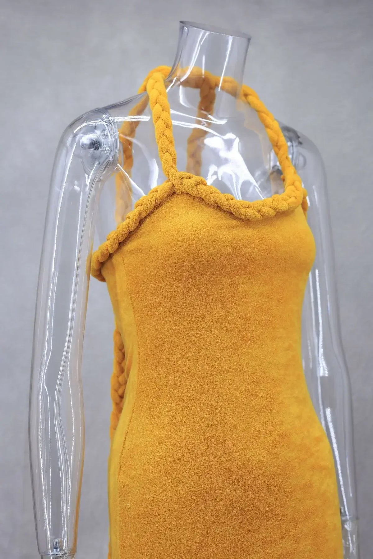 Orange Tassel Sexy Backless Fleece Winter Dresses Women Autumn Fashion Handmade Woven Twists Halter Mini Party Prom Dress
