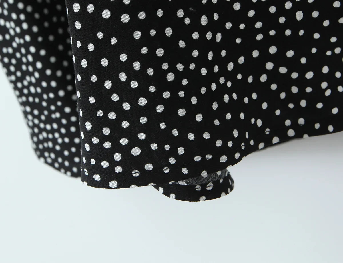 New 2026 Women Short Sleeve V Neck Elegant A-line Midi Summer Polka Dot Dresses Holiday Robe