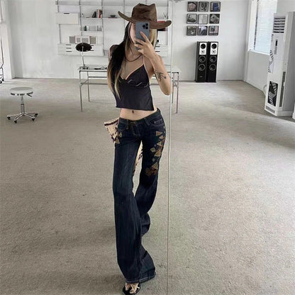 Women's Embroidery Low Waisted Micro Flared Jeans Summer New Casual Slim Denim Narrow Pants Female Sexy Bell-bottoms Trousers