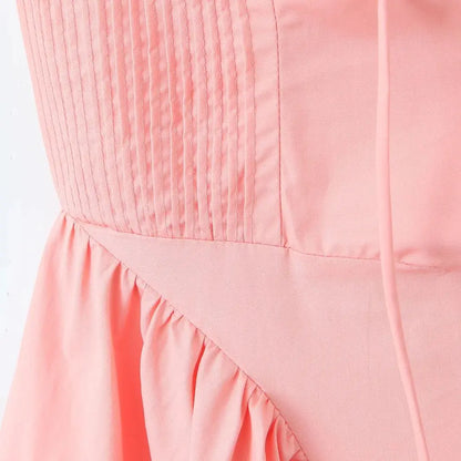 Halter Neck Lace Trim Corset Panel Pleated Fit and Flare Midi Dress
