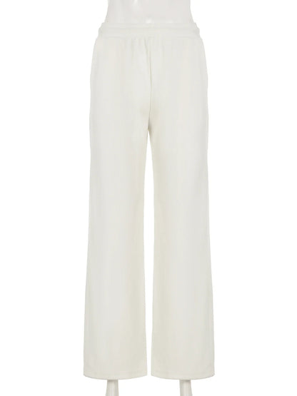 Casual Solid Bandage Wide Leg Pants Basic Mid-Waisted Straight Pants Women Autumn Spring Fashion Streetwear Ladies