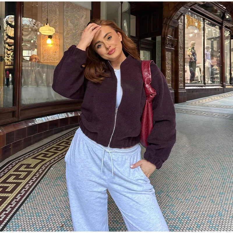 Casual Zipper Long Sleeve O-neck Coat for Women Spring New Solid Loose Female Jacket Vintage Ladies Outwear Top High Street