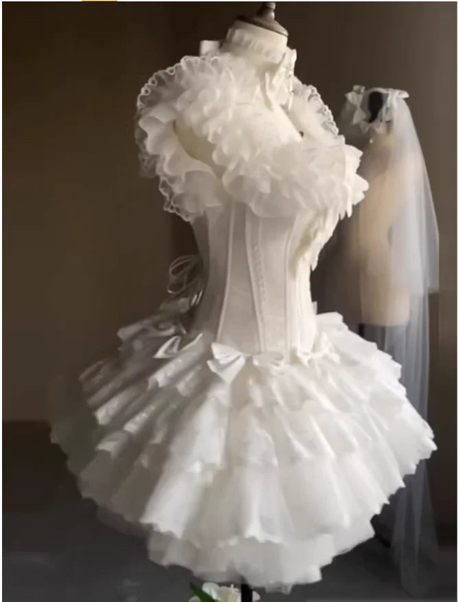 Temperament Simple Square Collar White Sweet Girl Lolita Wedding Dress Romantic High Waist A-line Versatile Elegant Cake Dresses