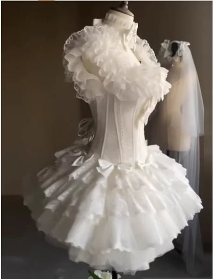 Temperament Simple Square Collar White Sweet Girl Lolita Wedding Dress Romantic High Waist A-line Versatile Elegant Cake Dresses