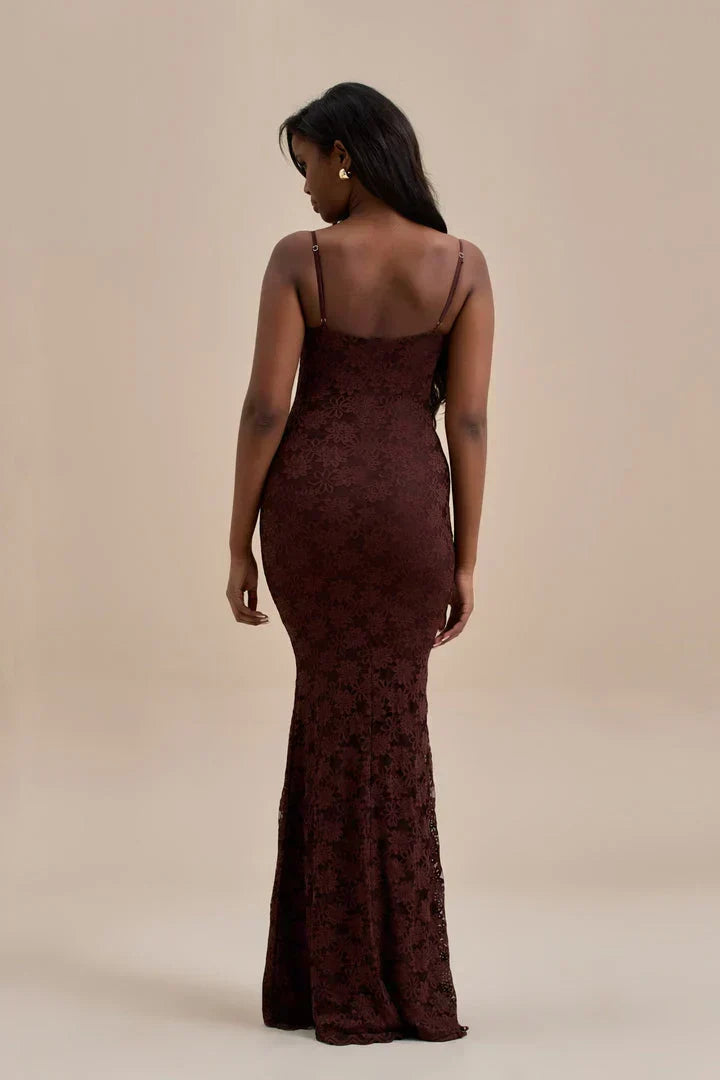 Sweetheart Spaghetti Strap Floral Lace Bustier Mermaid Maxi Gown