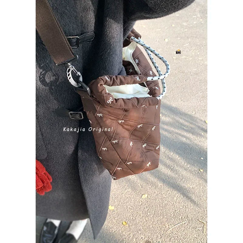 Korean Down Bag Women New Fashion Diamond Casual Nylon Fabric Large Capacity Bags
