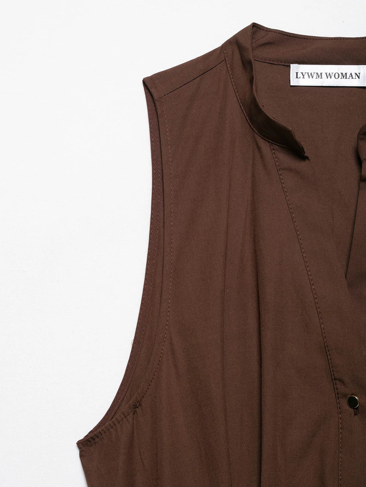 Fashion Brown Sleeveless Long Dress With Belt Round Neck Fashion Pleat Summer Dress Button Elegant Chic Femme Vestidos