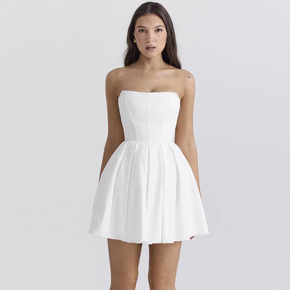 Strapless Corset Panel Pleated Fit and Flare Mini Dress