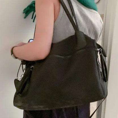 Y2k Aesthetic High-capacity Nylon Casual Tote Bags Women All Match Grunge Solid Handbags Vintage Simple Shoulder Underarm Bag
