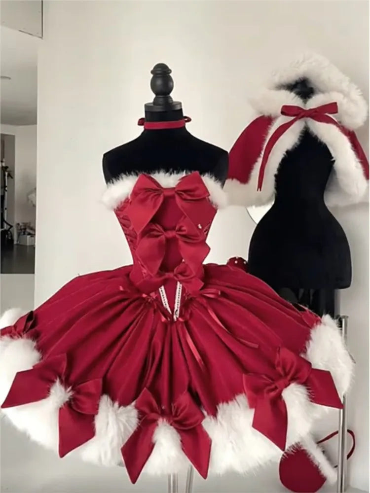 The new suit is a stylish red strapless dress