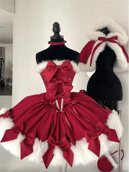 The new suit is a stylish red strapless dress