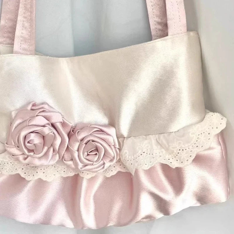 Contrast Color Fashion Office Lady Women's Handbags Y2k Aesthetic Elegant All Match Shoulder Bags Patchwork Flower Underarm Bag
