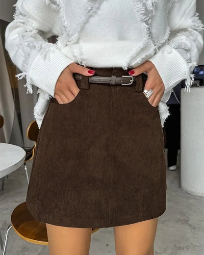 Corduroy Half length Skirt for Women, High Waist Commuter Versatile, Slim Look, A-line Hip Wrapping Skirt