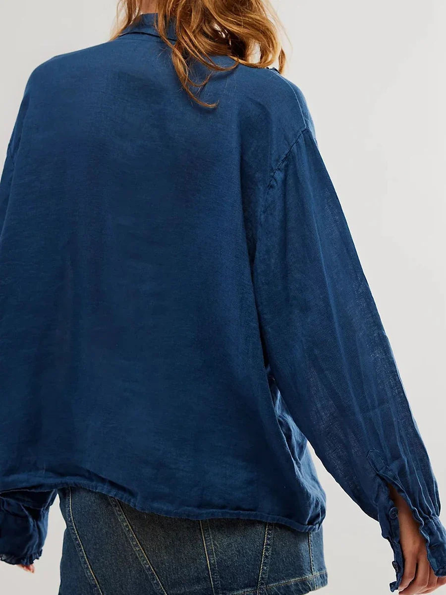 Fungus Trim Solid Shirts For Women Spring New Single Breasted Lapel Collar Blouses Simple Casual Fashion Long Sleeve Blouse Lady