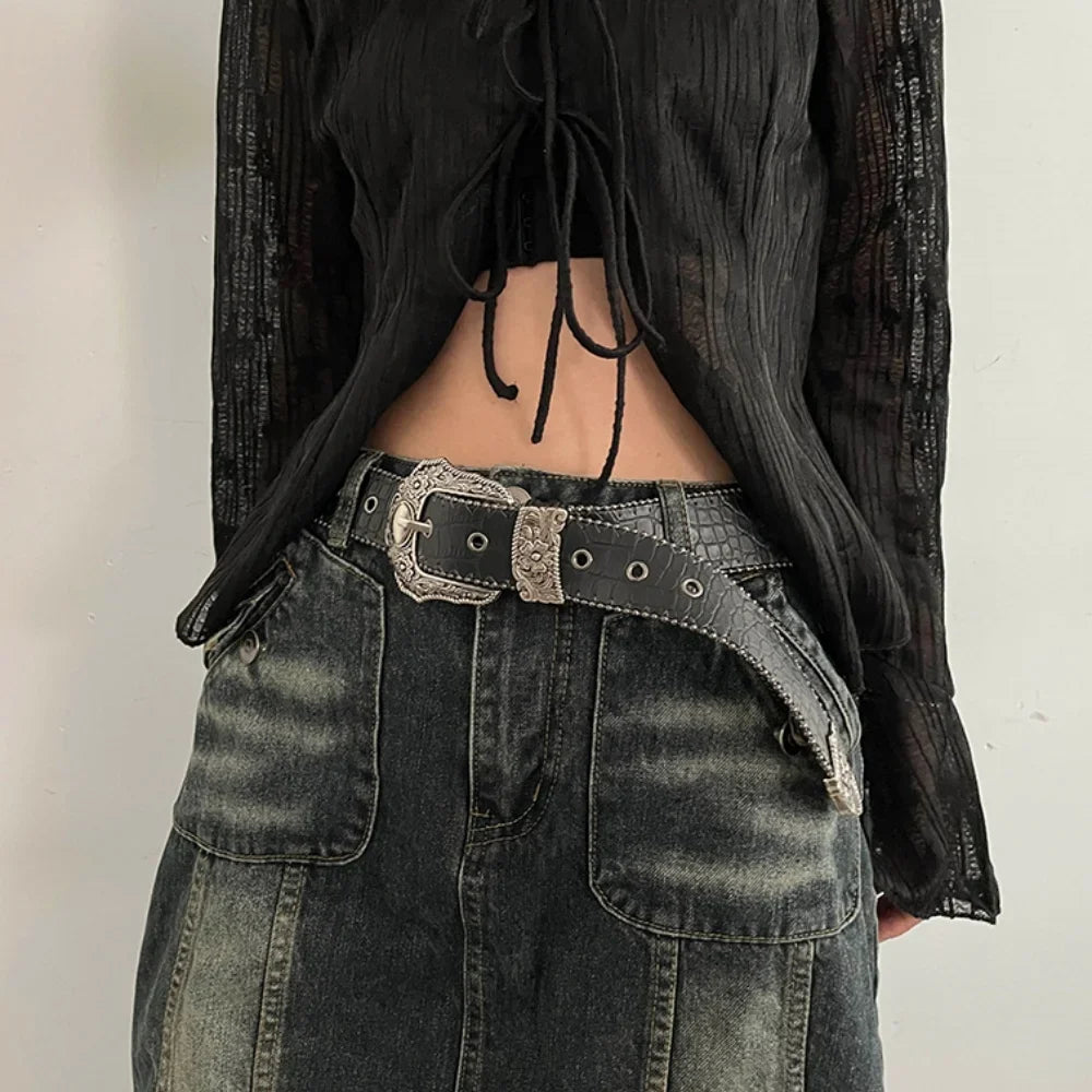 Unisex Jeans Belt Goth Y2k Designer Belts For Women High Quality Luxury Black Punk Accessory 3.8cm Waistband Men Belt Boho