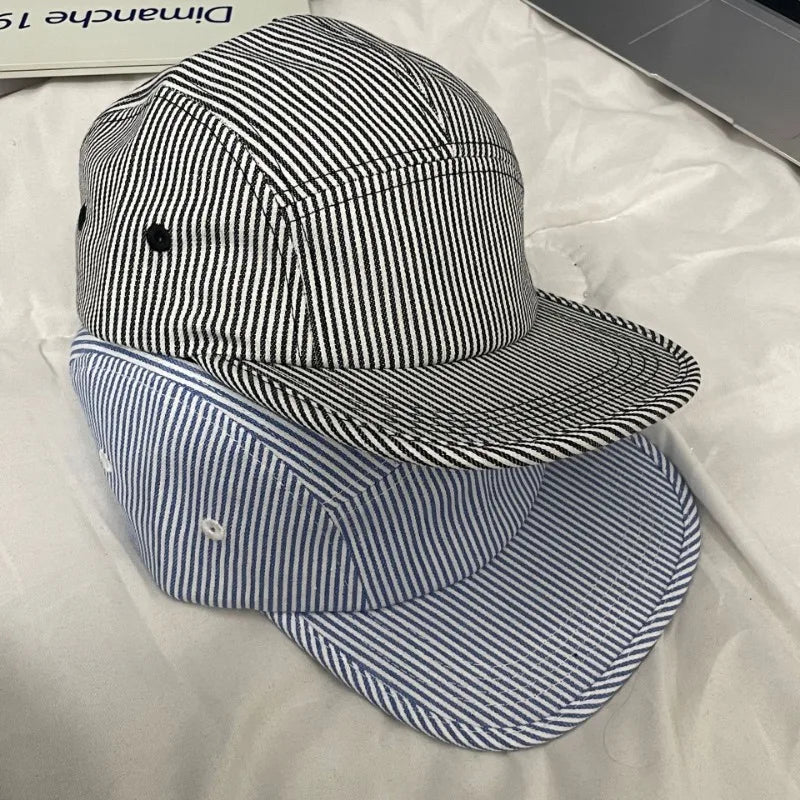 Ins Popular Striped 5-panel Baseball Cap Suitable for Four Seasons Street Versatile Fashion Flat-brimmed Hats for Men and Women