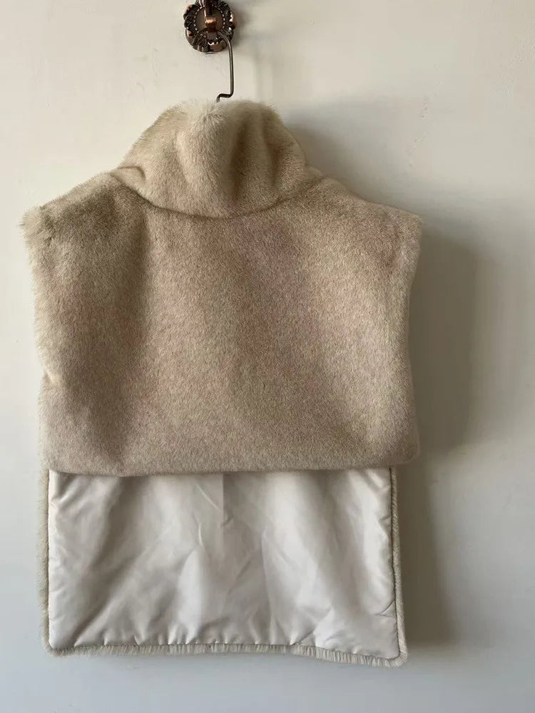 Cool Winter Women Artificial Fur Vest Turtleneck Sleeveless Pullover Female Mink Fur Jacket Instagram-Style Lady Eco Fur Outwear
