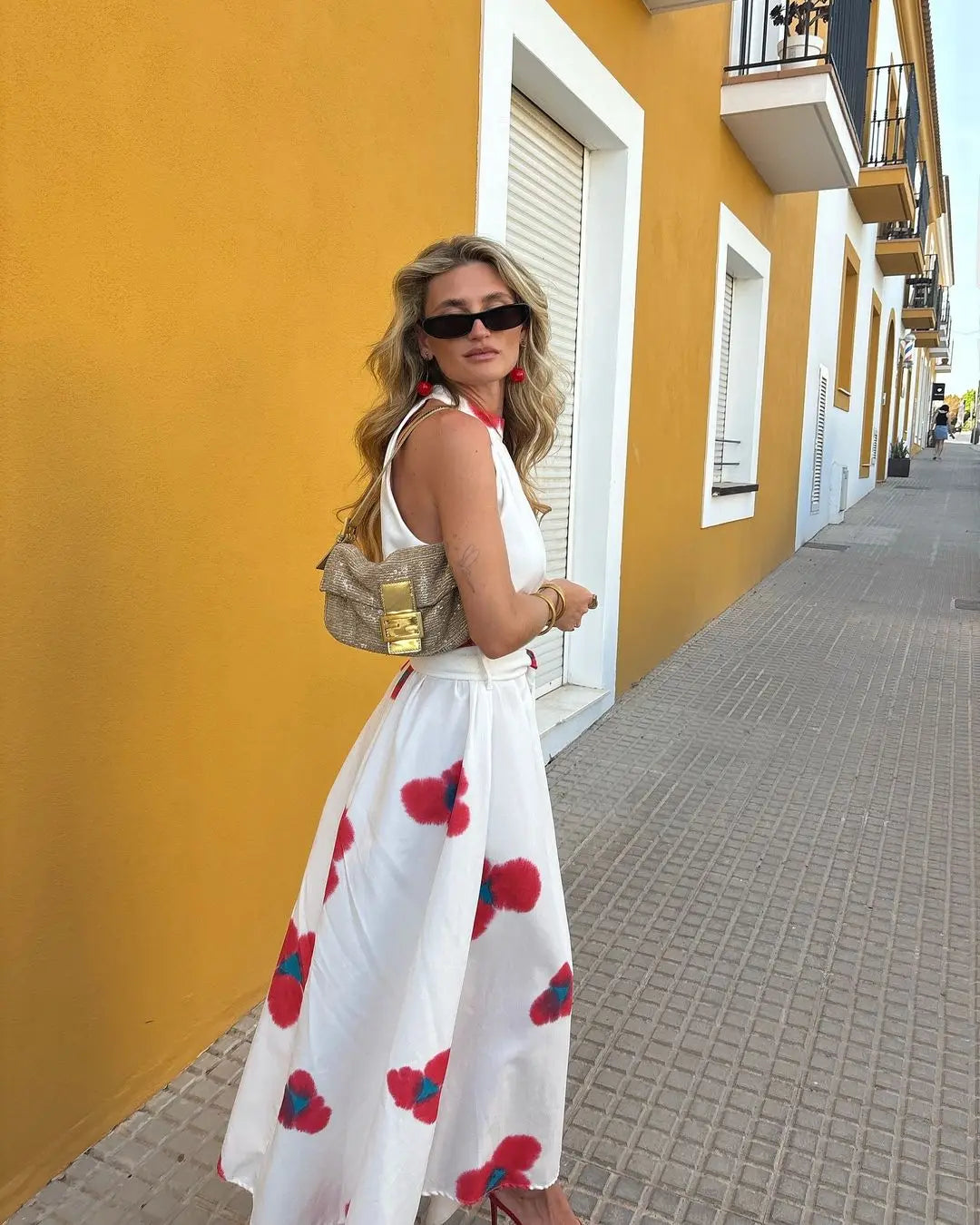 Women Elegant Tie Dye Sleeveless Pleat Long Dresses Fashion Floral Print Patchwork Contrasting Maxi Dress Lady Holiday Robe
