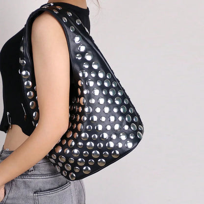 New Rivet Bucket Bag Motorcycle Texture Trend Handbag Highlights Unique Personality Tortoise Shell Sequins Soft Ladies Bag