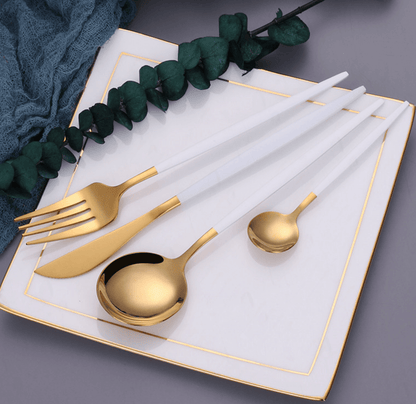 Modern White Gold Flatware Set - 24 Piece