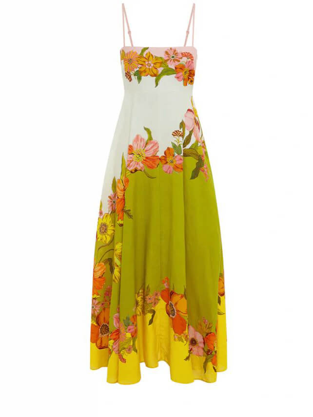 Floral Print Square Neck Spaghetti Strap Pocket Maxi Dress