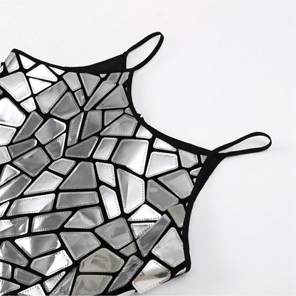 Mirror Mosaic Tile Halter Bodycon Mini Dress