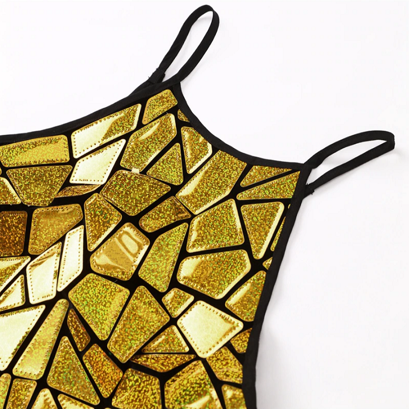 Mirror Mosaic Tile Halter Bodycon Mini Dress