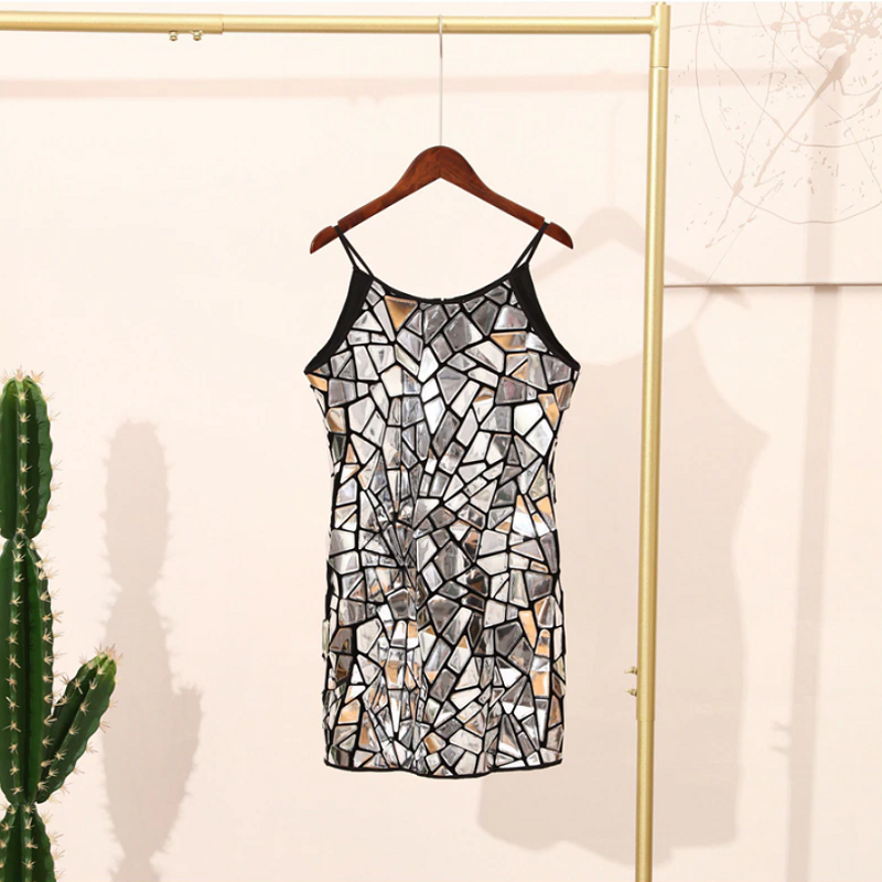 Mirror Mosaic Tile Halter Bodycon Mini Dress