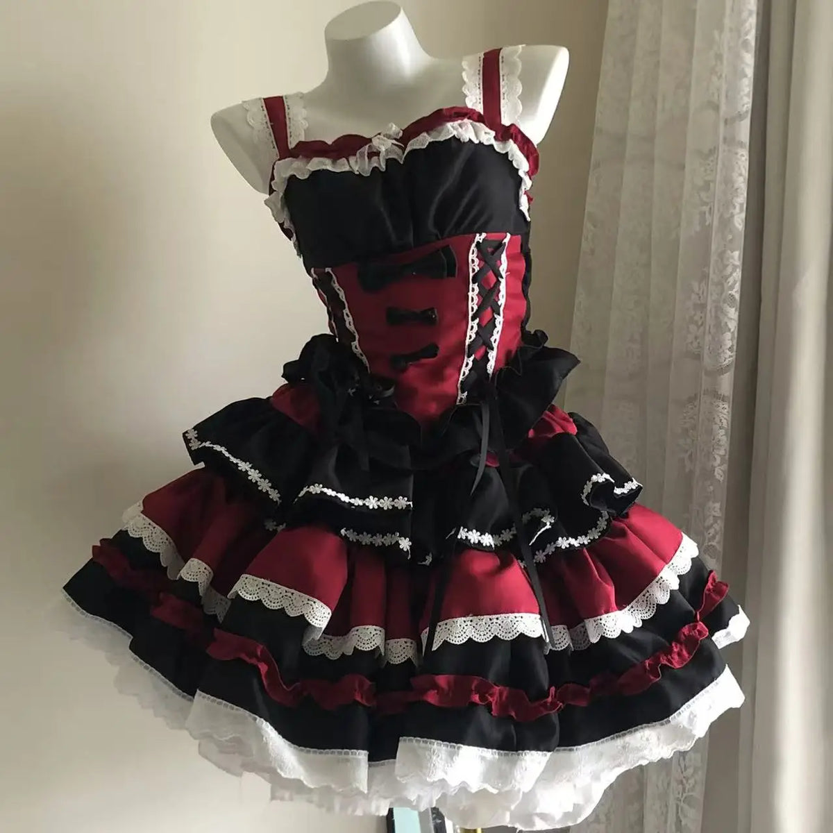 New Lolita Japanese Maid Suit Suspender Lace Bow Upper and Lower Suit Two-dimensional Sweet Cute Cos Comic Show Cake Skirt
