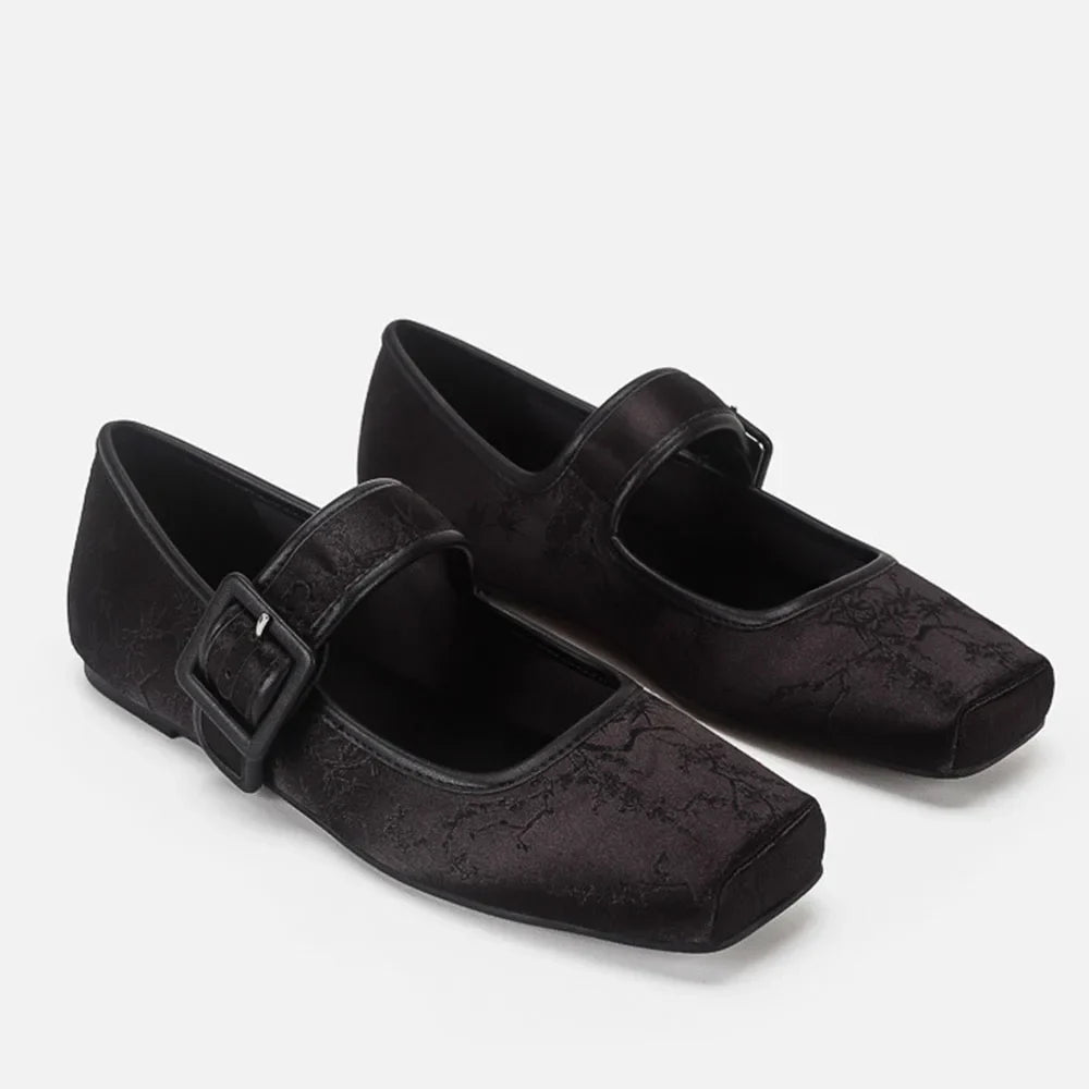 Brand Design Women's Pink Casual Ballet Flats Satin Silk Embroidery Silver Black Mary Jane Shoes for Women High Quality