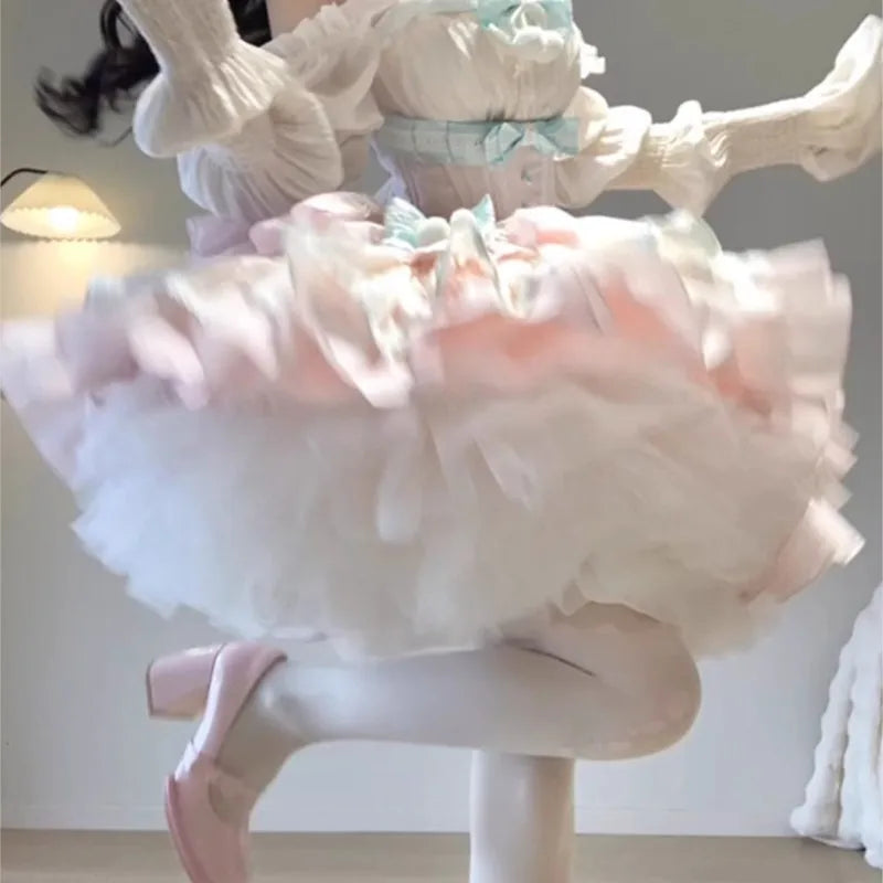Sweet Girl First Milk Puffy Cake Dress Waist-Tight Fairy